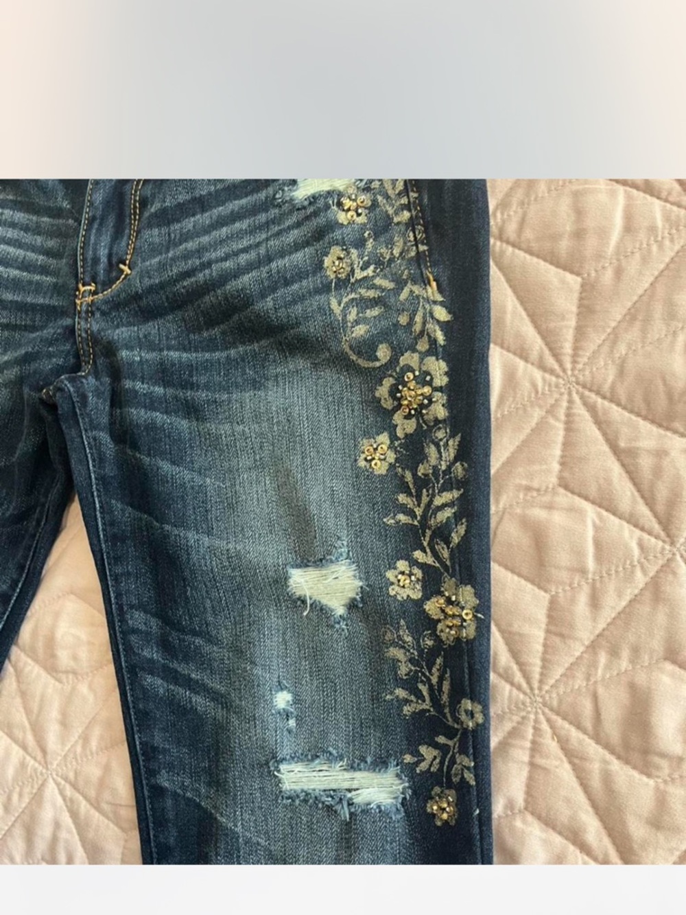 Abercrombie & Fitch Dark Blue Skinny Jeans with Floral Embroidery - Picture 4 of 6